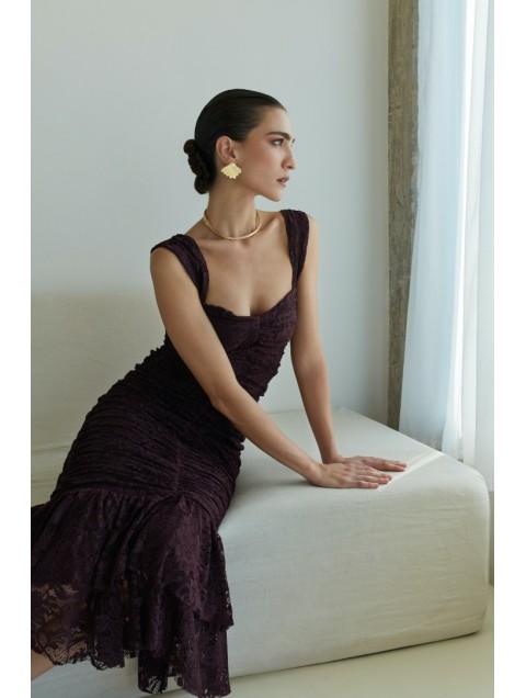 MIX AND MATCH Layla Lace Burgundy Dress Μπορντώ Φόρεμα